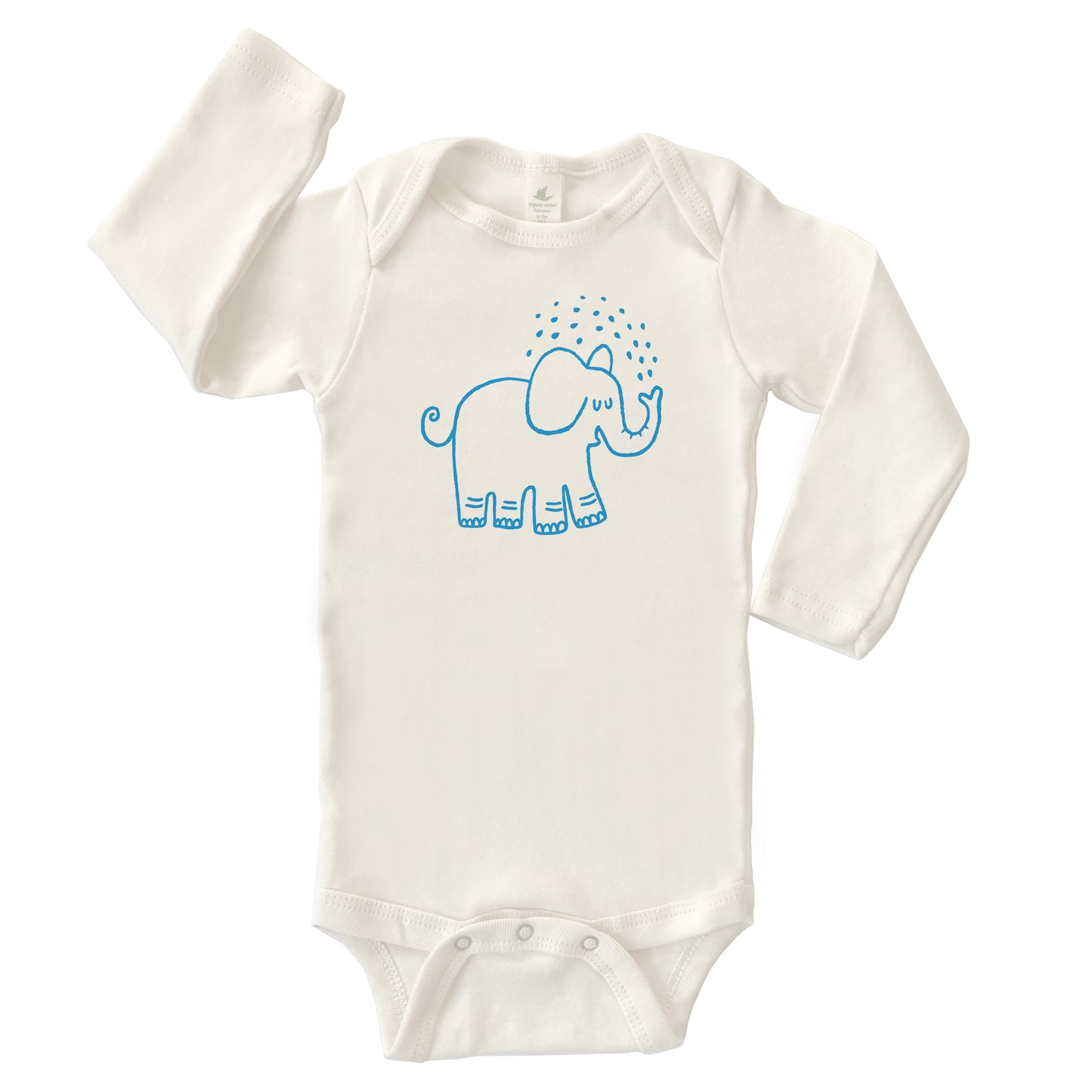 SPLASHY ELEPHANT ORGANIC COTTON BABY ONESIE LONG SLEEVES