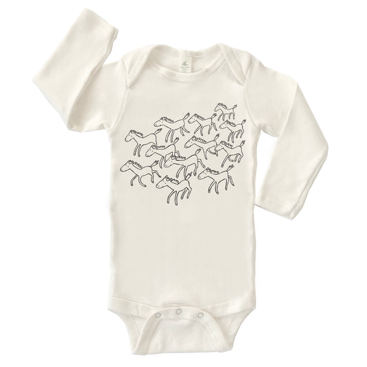 HORSES | ORGANIC COTTON BABY ONESIE | LONG SLEEVES