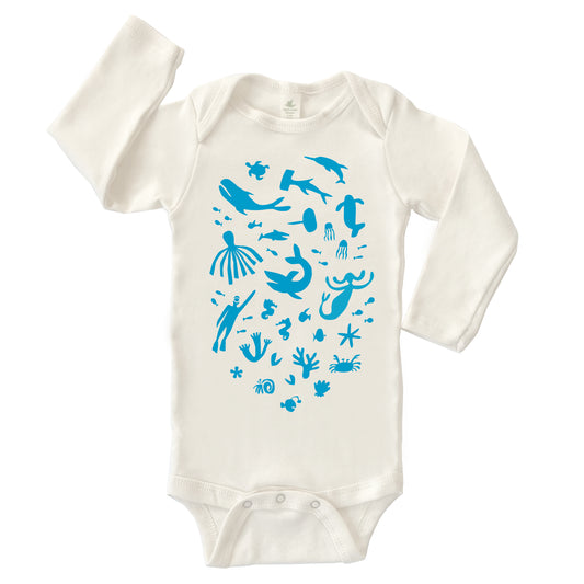 SEA OF LOVE ORGANIC COTTON BABY ONESIE LONG SLEEVES