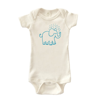 SPLASHY ELEPHANT | ORGANIC COTTON BABY ONESIE